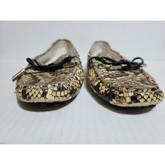 Tod's Womens Snakeskin Loafers Size 8.5 Brown Beige Bow Accent Driving Shoes - Picture 5 of 13
